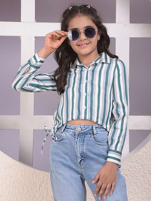 girls striped long sleeve collared shirt - 22074523 -  Standard Image - 0