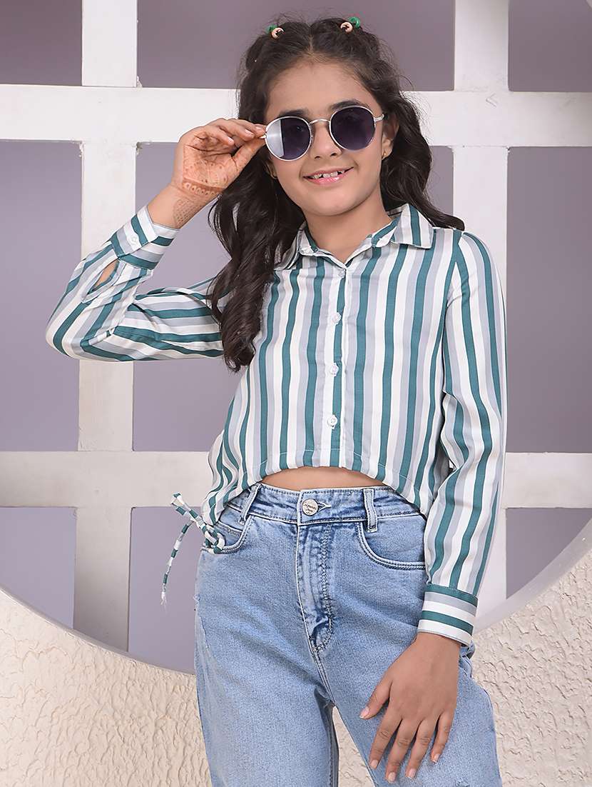 girls striped long sleeve collared shirt - 22074523 -  Zoom Image - 0