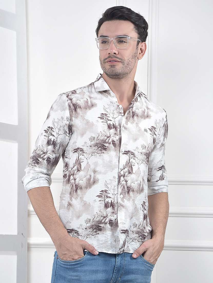 men printed long sleeve regular fit casual shirt