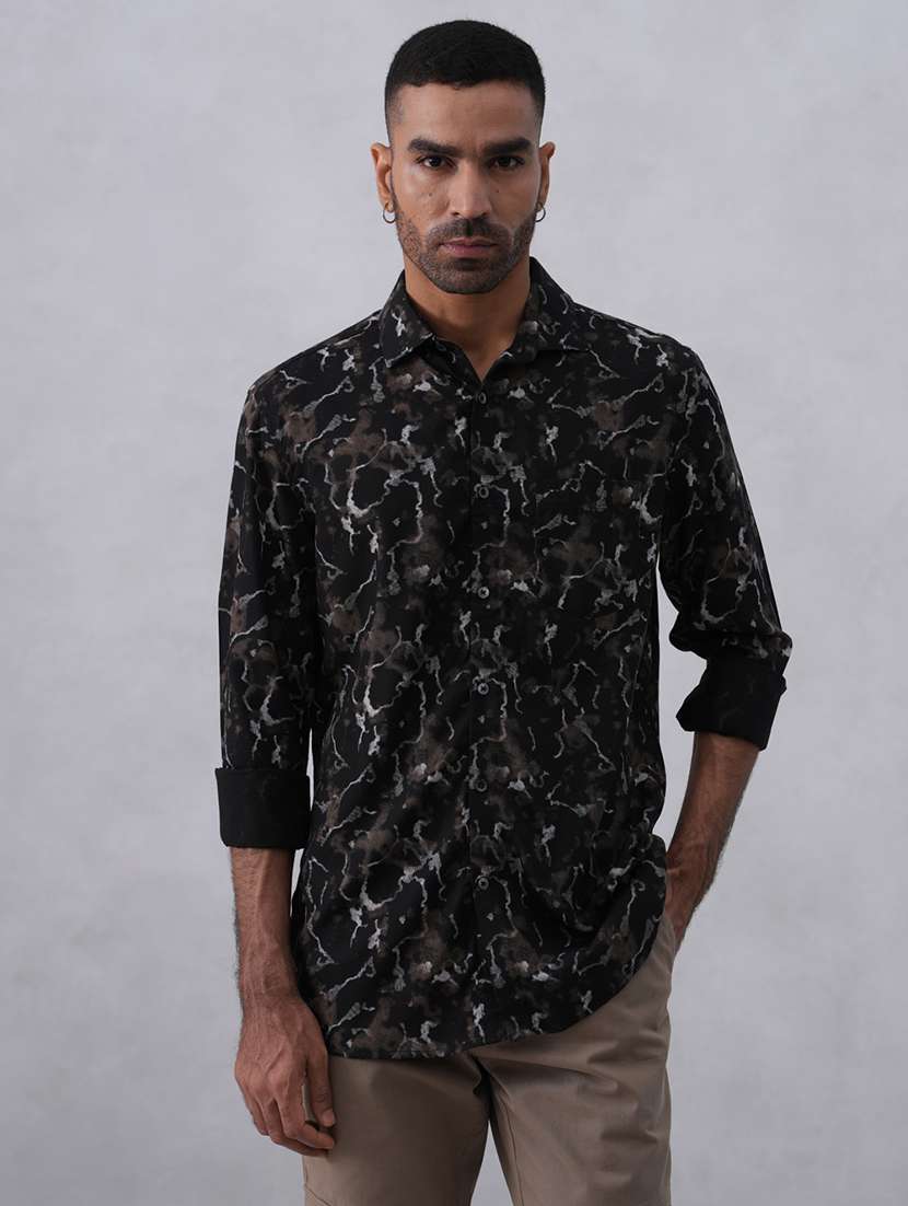 men printed long sleeve regular fit casual shirt