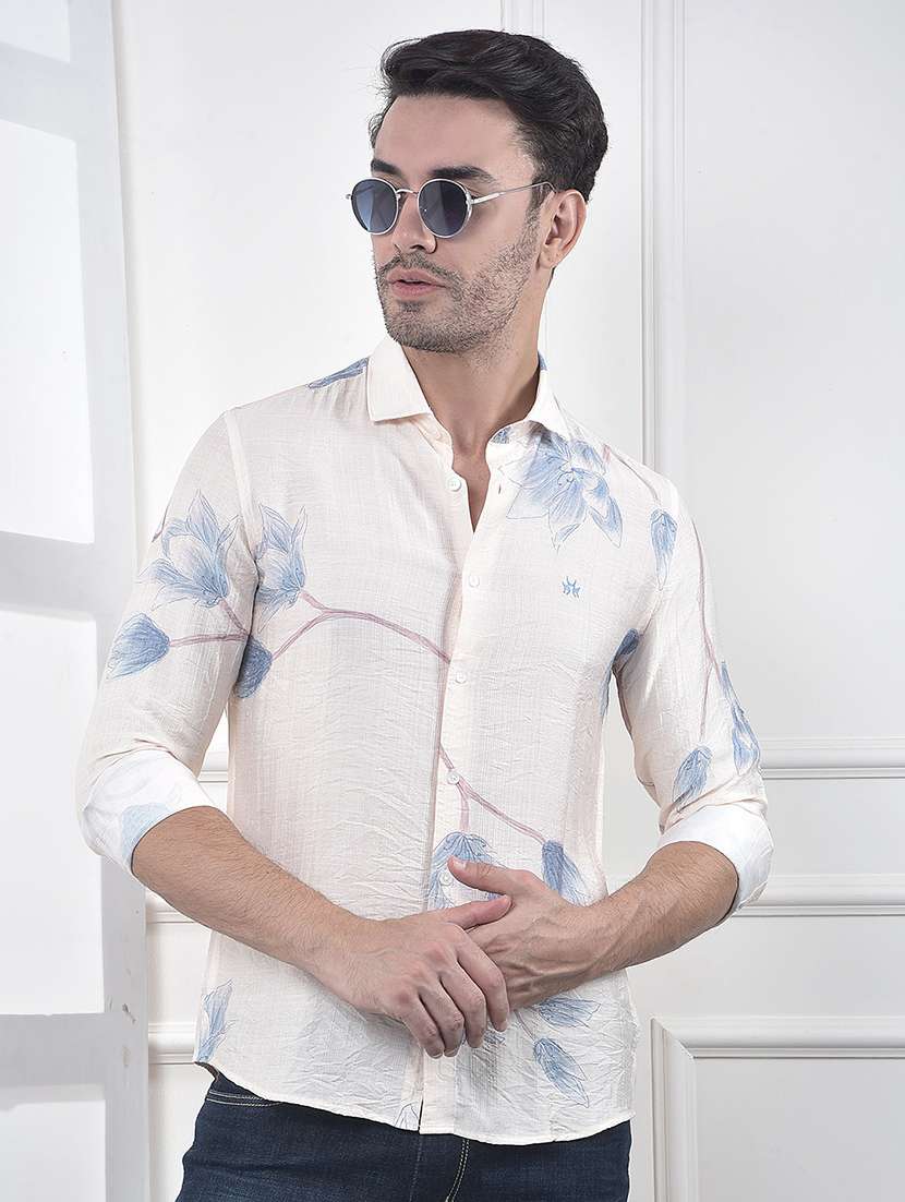 men floral printed long sleeve regular fit casual shirt