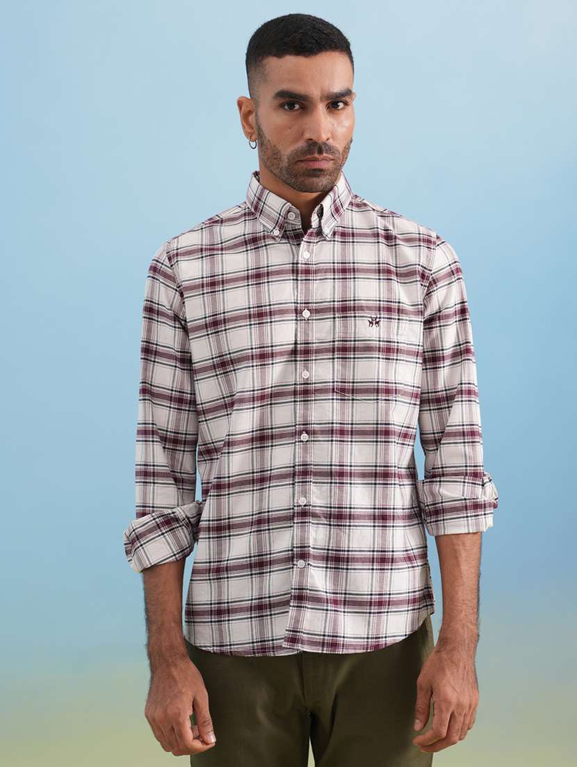 men checkered long sleeve regular fit casual shirt