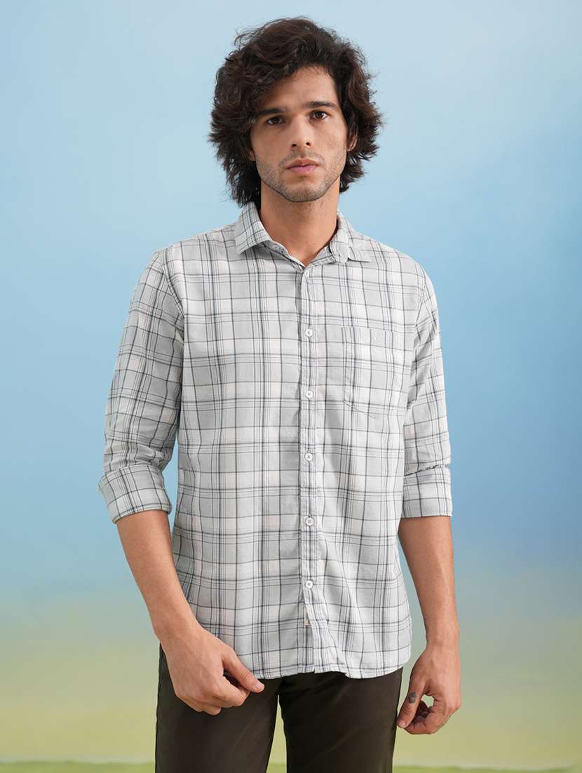 men checkered long sleeve regular fit casual shirt