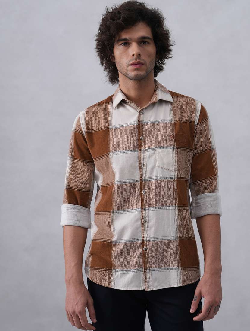 men checkered long sleeve regular fit casual shirt