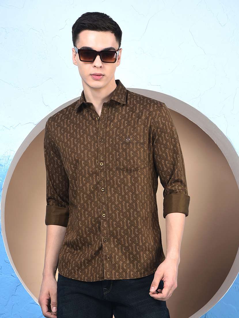 men printed long sleeve regular fit casual shirt