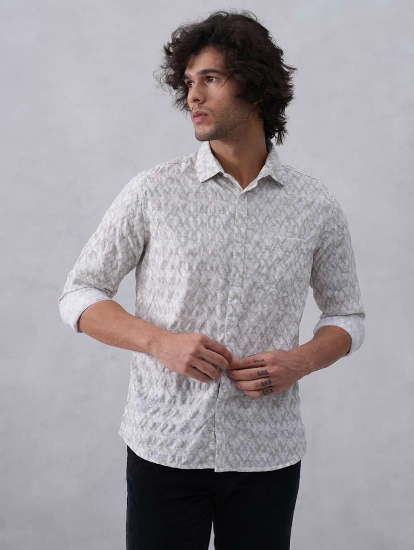 men printed long sleeve slim fit casual shirt