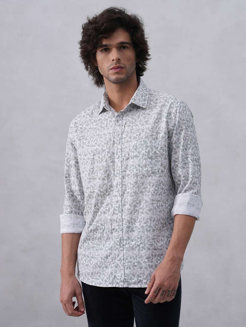 men printed long sleeve slim fit casual shirt