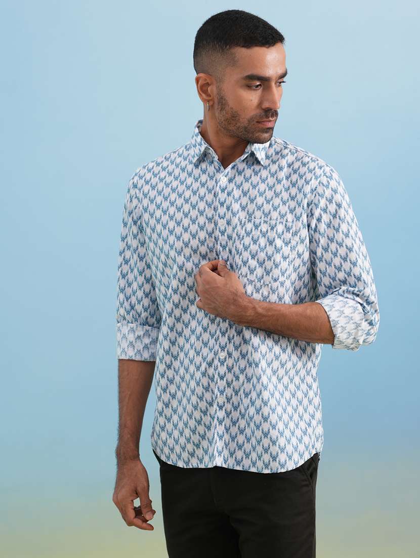 men printed long sleeve slim fit casual shirt