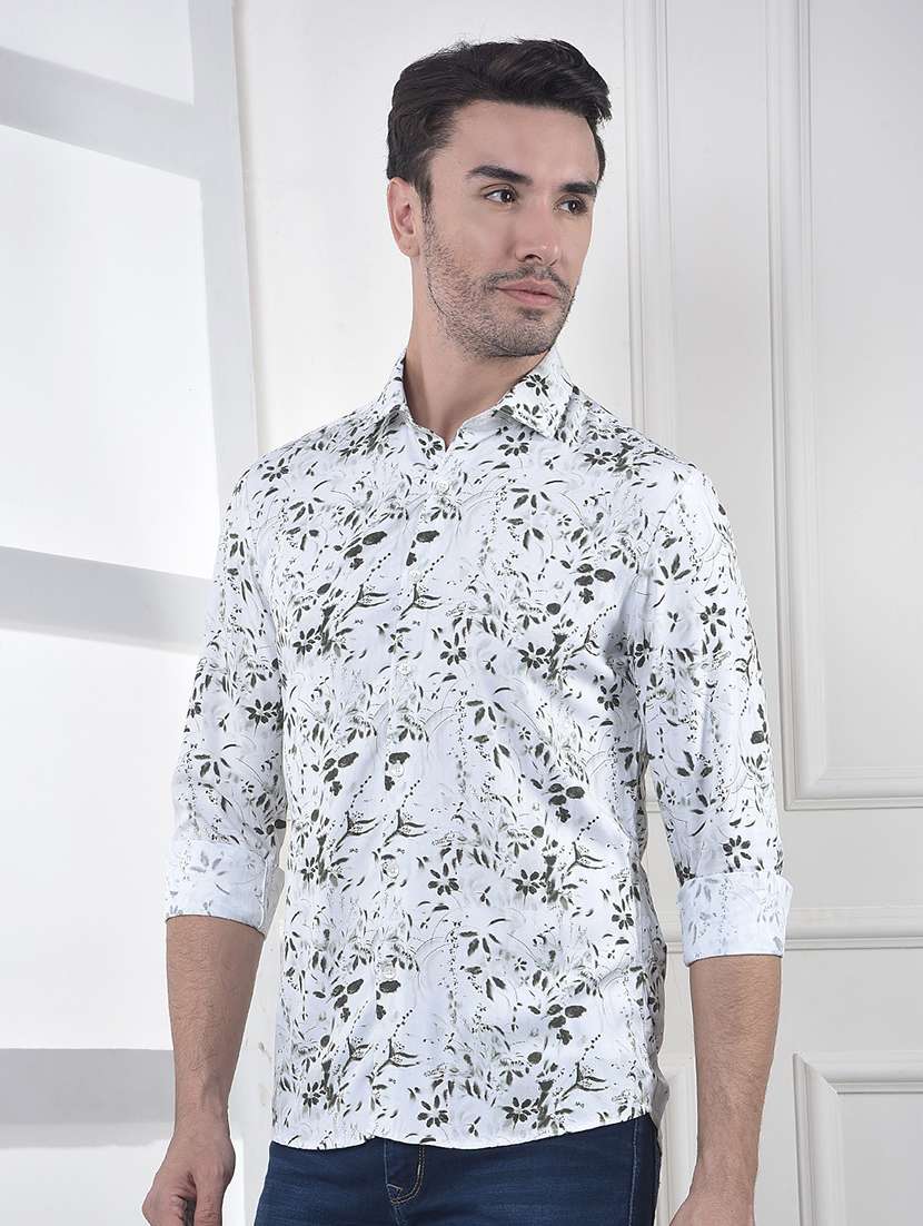 men floral printed long sleeve slim fit casual shirt