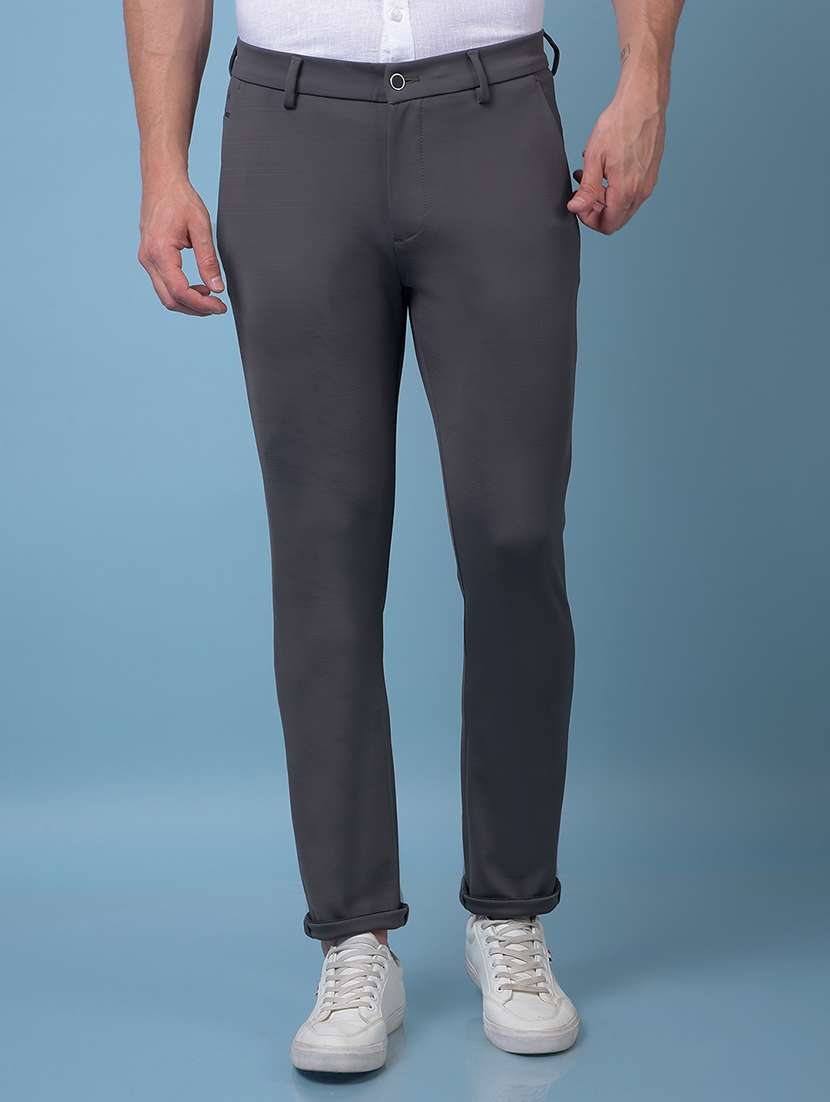 men solid mid rise flat front casual chinos 