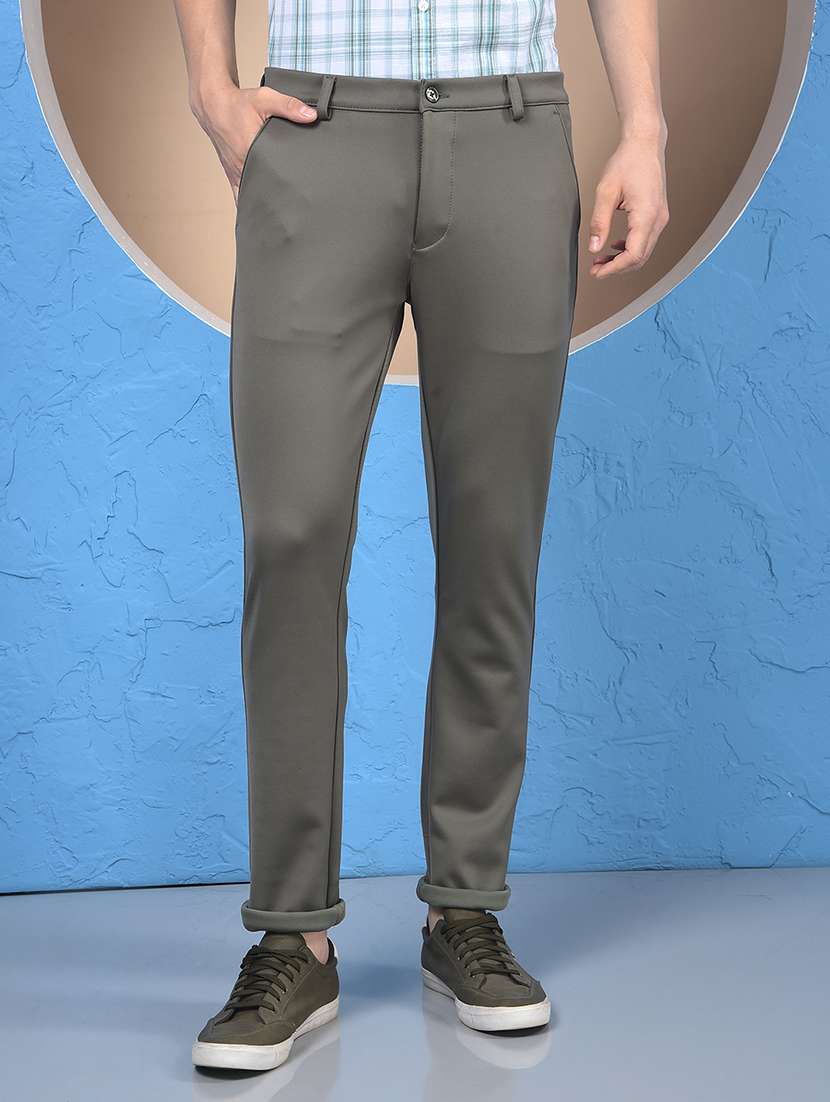 men solid mid rise flat front casual chinos 