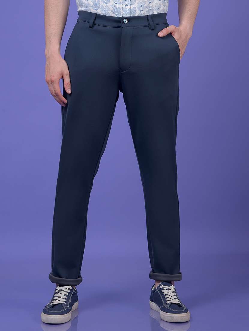 men solid mid rise flat front casual chinos 