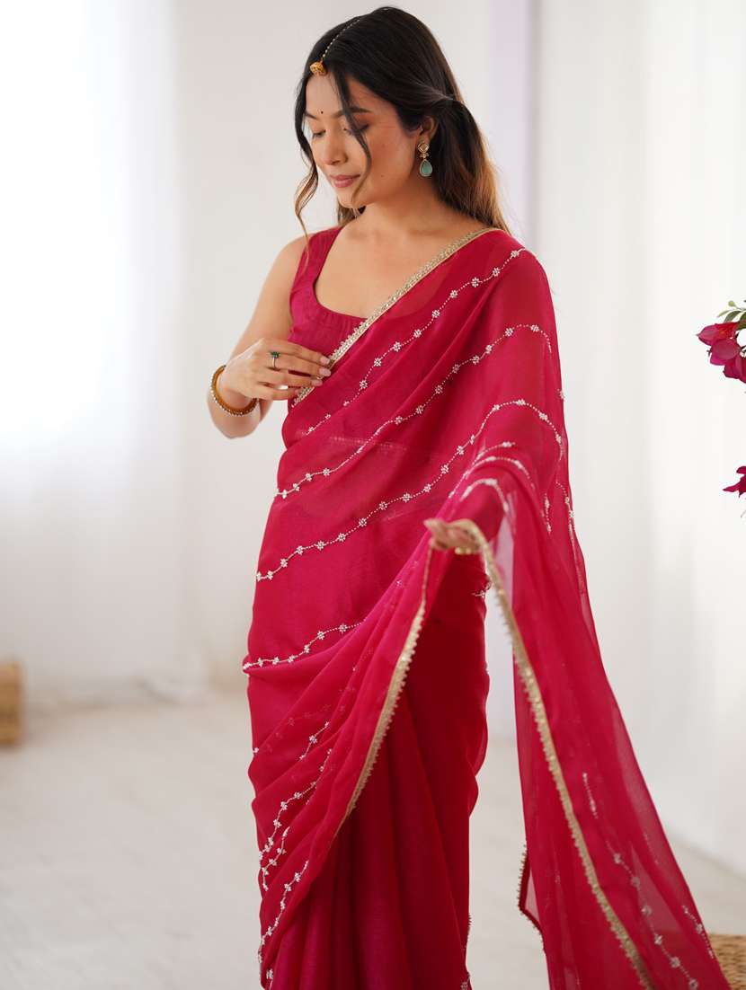 women solid with work embroidered saree with blouse - 22074612 -  Standard Image - 3