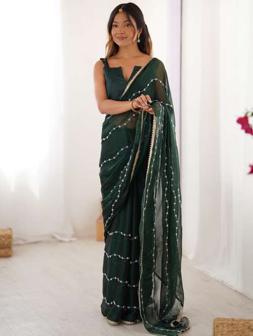women solid with work embroidered saree with blouse - 22074613 - Standard Image - 0