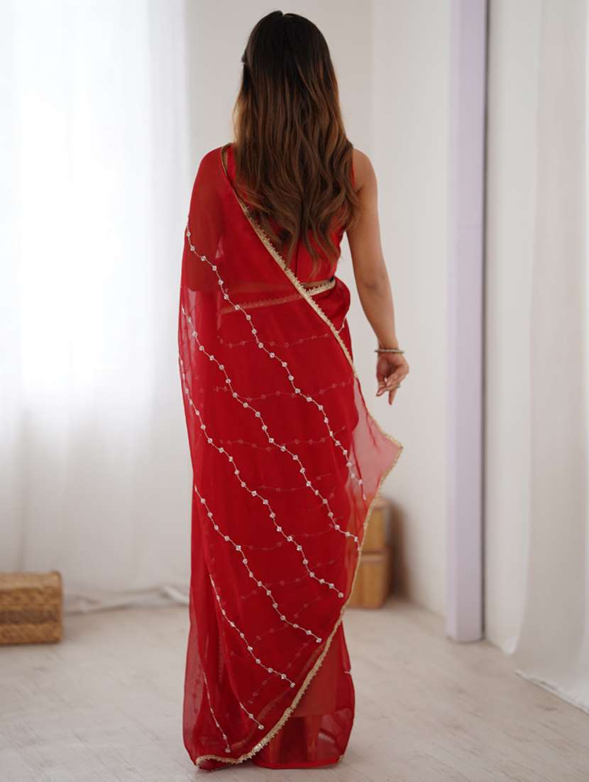 women solid with work embroidered saree with blouse - 22074615 -  Standard Image - 3