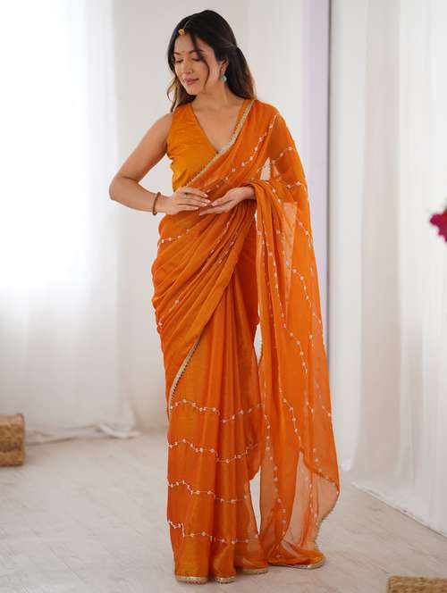 women solid with work embroidered saree with blouse - 22074617 - Standard Image - 0