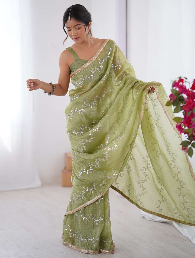 women solid with work embroidered saree with blouse - 22074619 -  Standard Image - 3