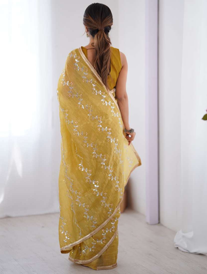 women solid with work embroidered saree with blouse - 22074620 - Standard Image - 3