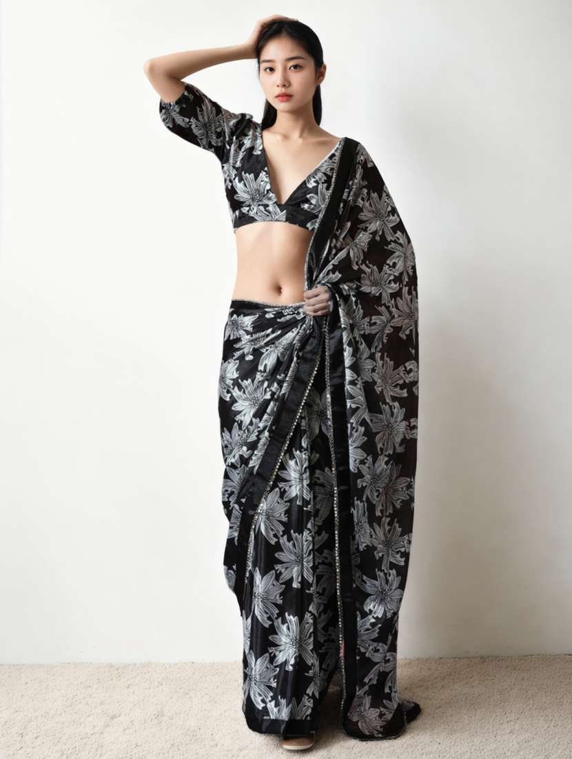 women floral printed ready to wear saree with blouse - 22074638 -  Zoom Image - 0