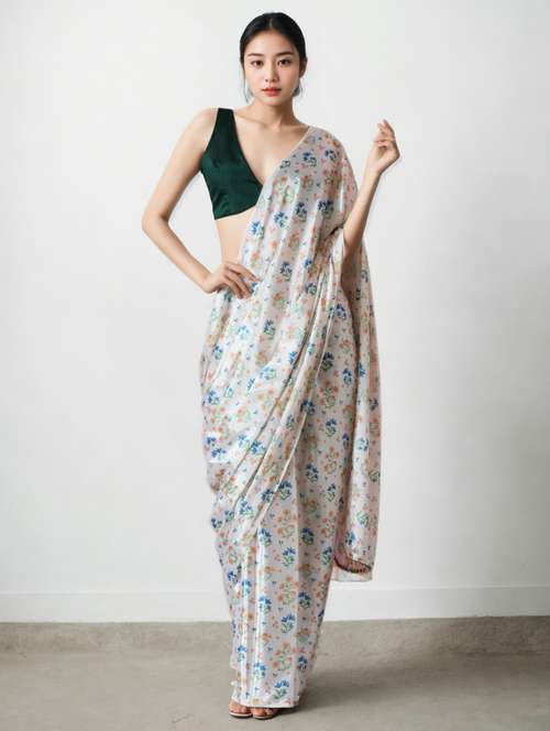 women floral printed ready to wear saree with blouse - 22074639 - Standard Image - 0