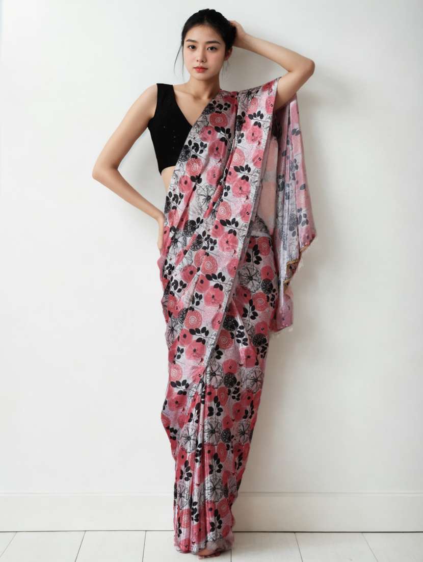 women floral printed ready to wear saree with blouse