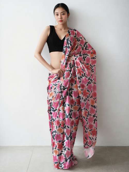 women floral printed ready to wear saree with blouse - 22074641 -  Standard Image - 0