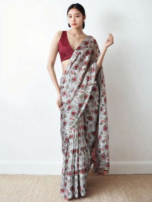 women floral printed ready to wear saree with blouse - 22074643 - Standard Image - 0