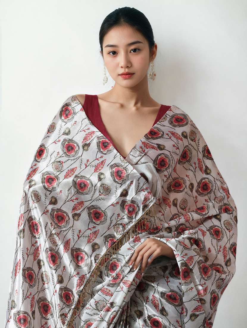 women floral printed ready to wear saree with blouse - 22074643 - Standard Image - 3