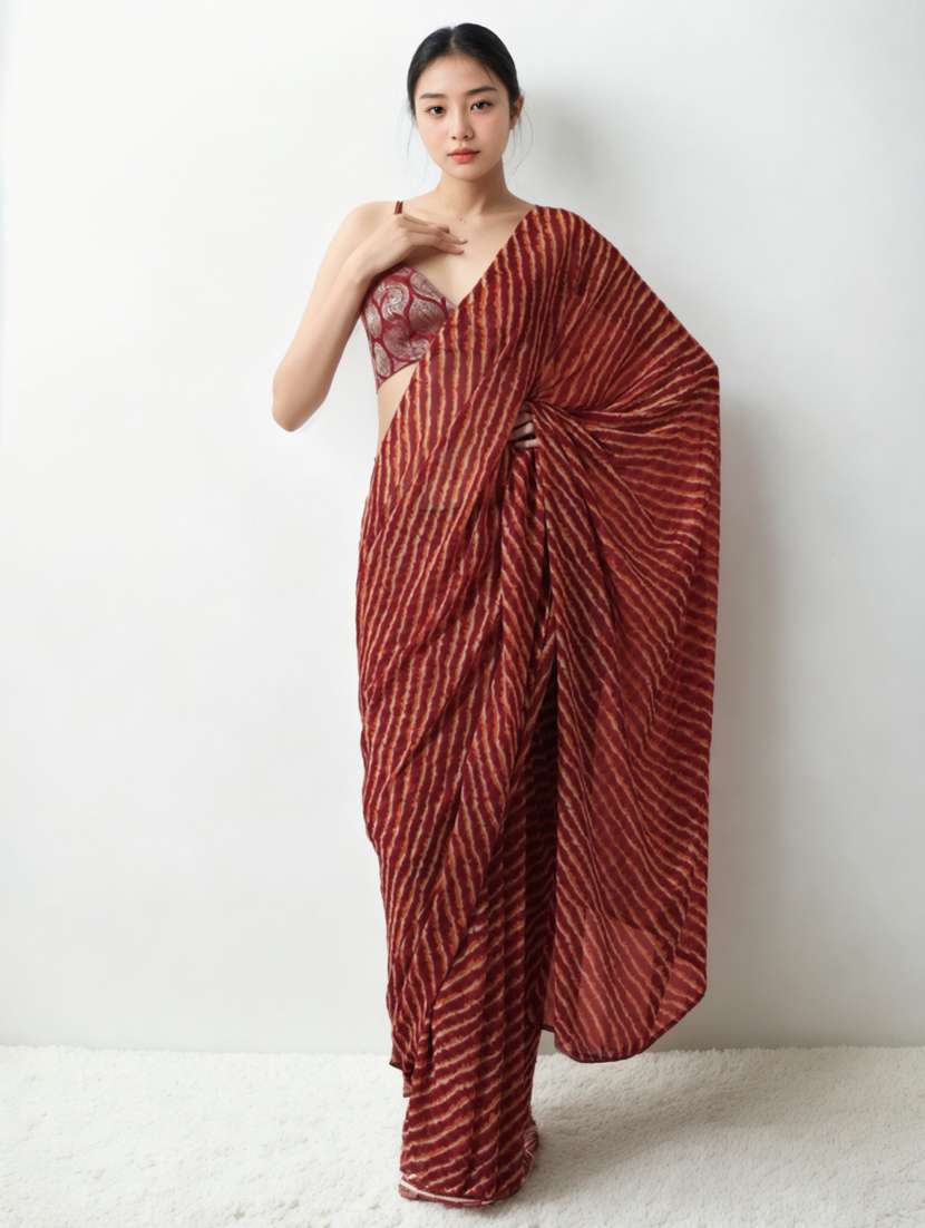 women printed ready to wear saree with blouse
