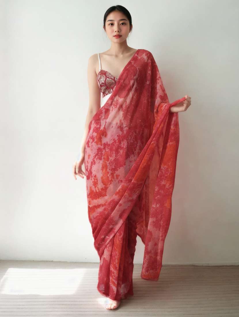 women printed ready to wear saree with blouse - 22074651 -  Zoom Image - 0
