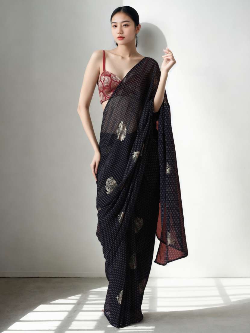 women printed ready to wear saree with blouse