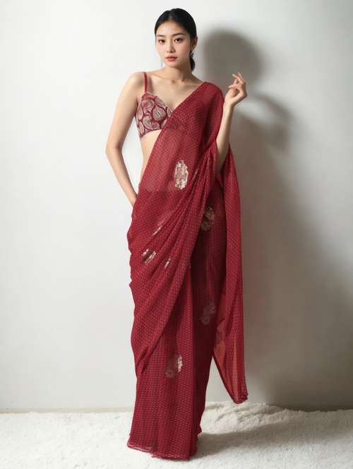 women printed ready to wear saree with blouse - 22074654 - Standard Image - 0