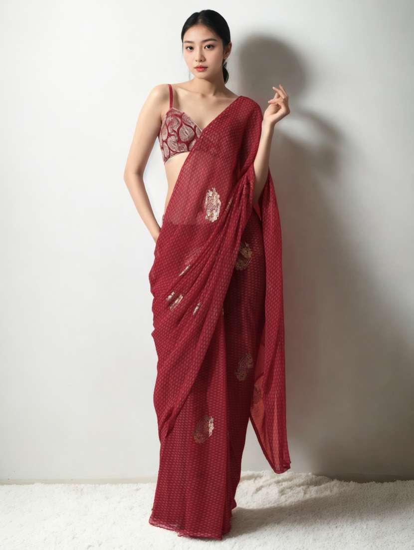 women printed ready to wear saree with blouse - 22074654 - Zoom Image - 0
