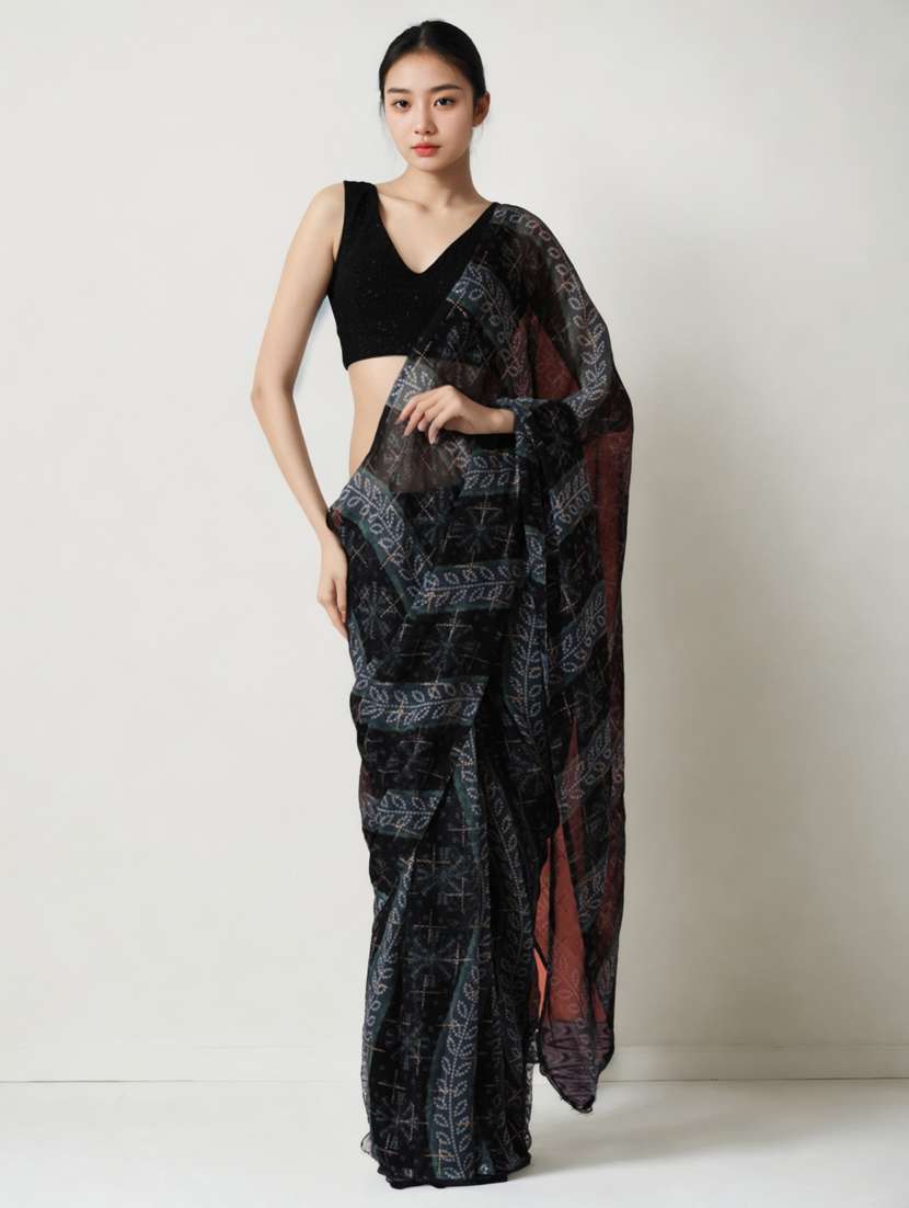 women printed ready to wear saree with blouse