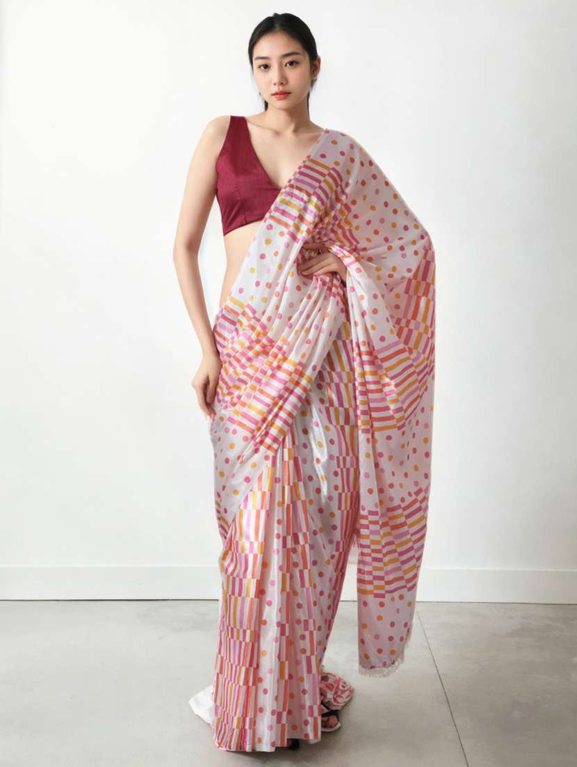 women printed ready to wear saree with blouse - 22074662 -  Zoom Image - 0