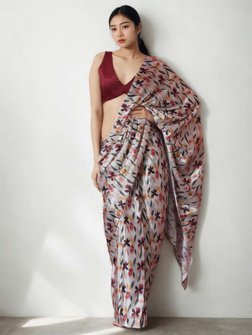 women printed ready to wear saree with blouse - 22074663 - Zoom Image - 0