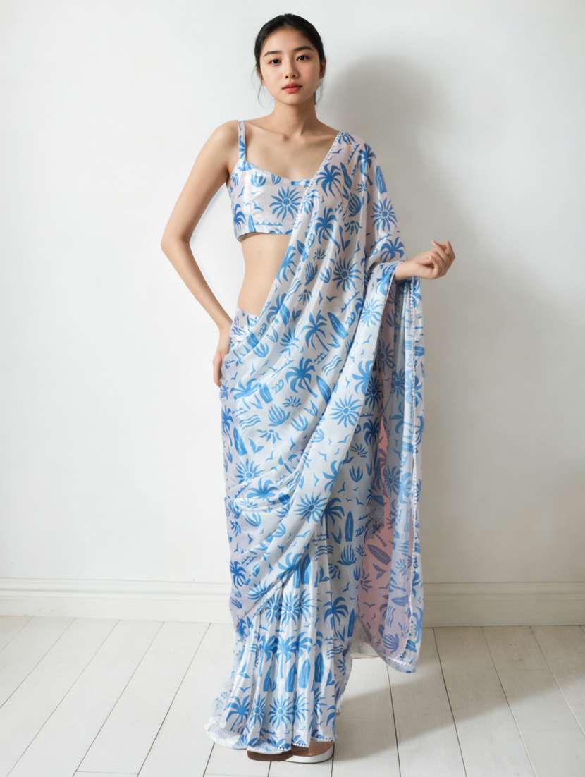 women printed ready to wear saree with blouse - 22074664 -  Zoom Image - 0