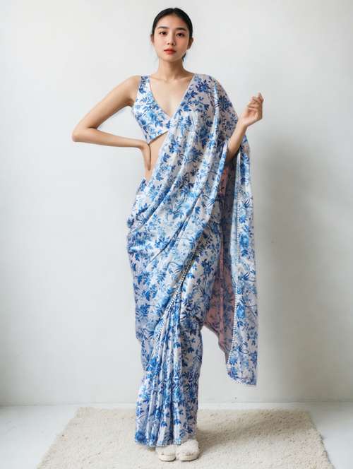 women printed ready to wear saree with blouse - 22074665 -  Standard Image - 0
