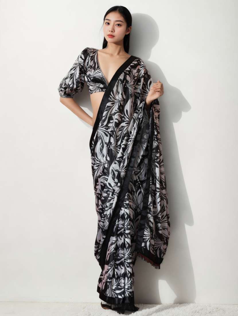 women printed ready to wear saree with blouse - 22074666 -  Zoom Image - 0