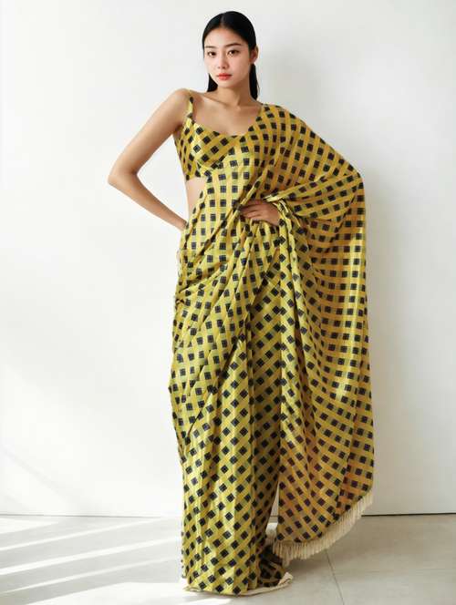 women geometric printed ready to wear saree with blouse - 22074668 - Standard Image - 0