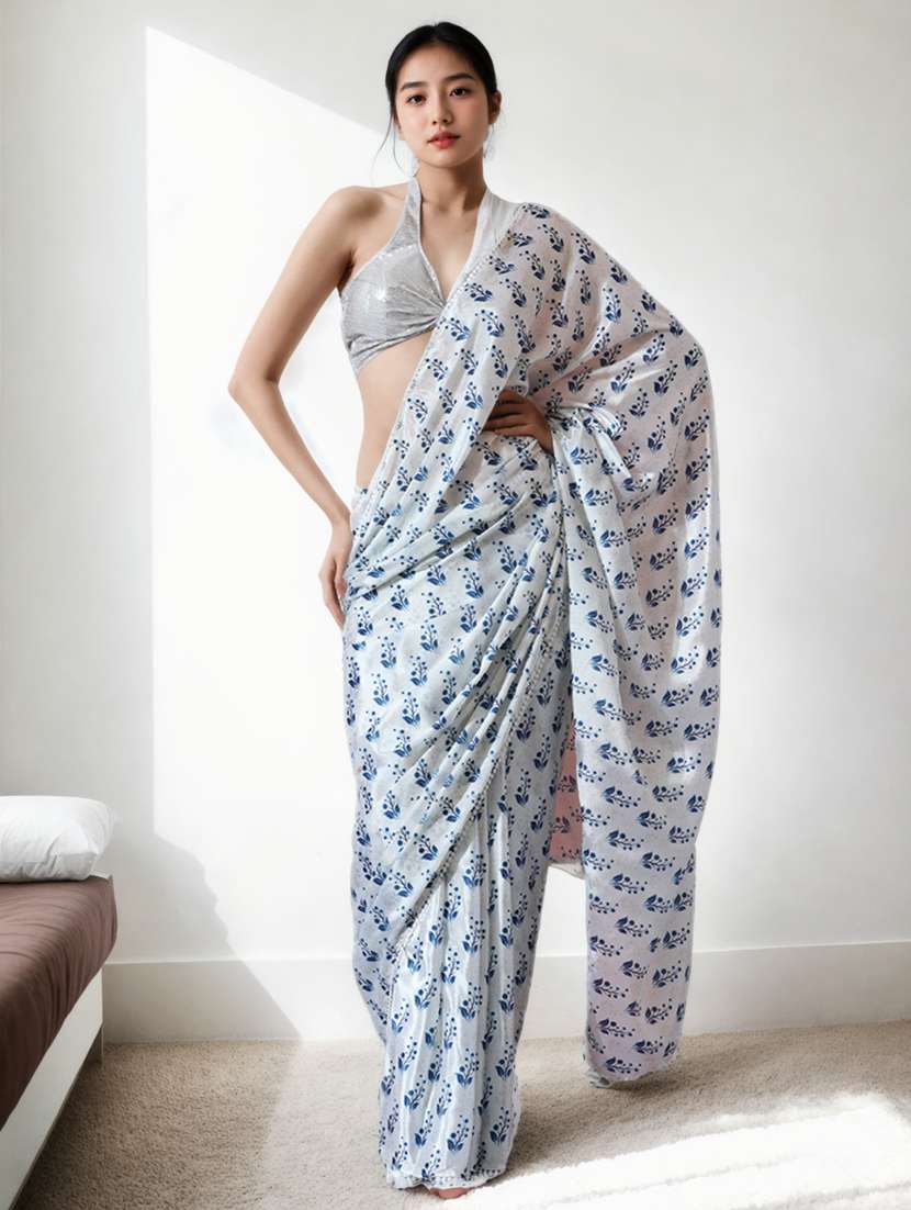 women printed ready to wear saree with blouse - 22074671 - Zoom Image - 0