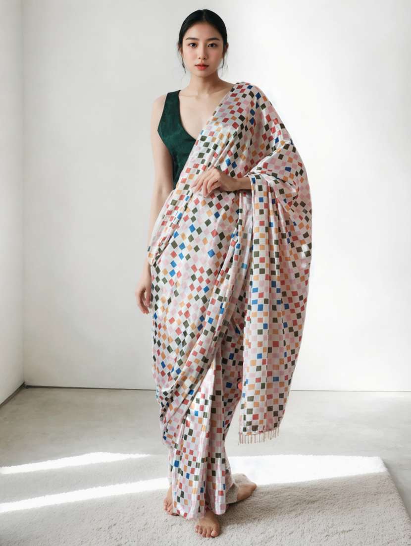 women geometric printed ready to wear saree with blouse - 22074672 -  Zoom Image - 0