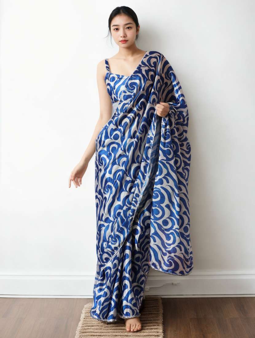 women printed ready to wear saree with blouse