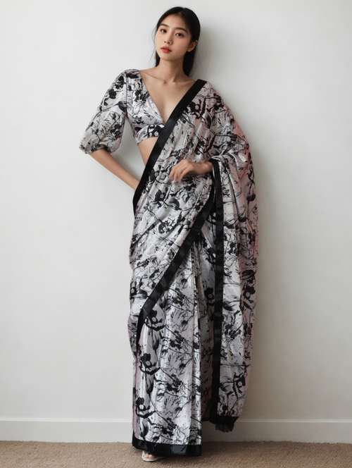 women printed ready to wear saree with blouse - 22074680 -  Standard Image - 0