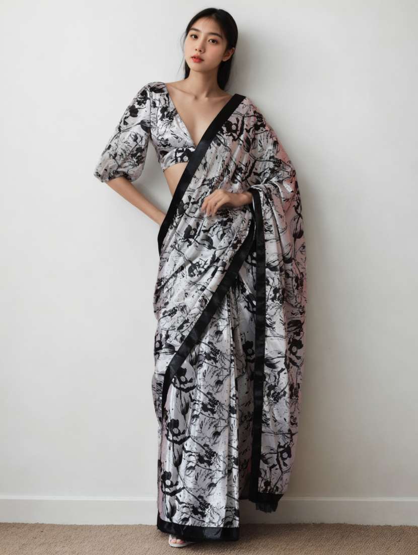 women printed ready to wear saree with blouse - 22074680 -  Zoom Image - 0
