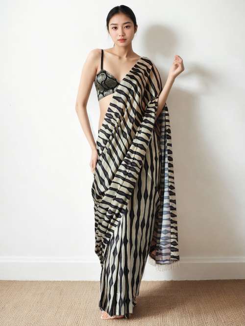women printed ready to wear saree with blouse - 22074684 -  Standard Image - 0