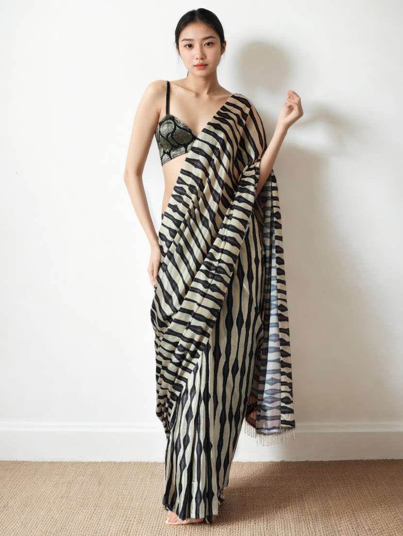 women printed ready to wear saree with blouse - 22074684 -  Zoom Image - 0