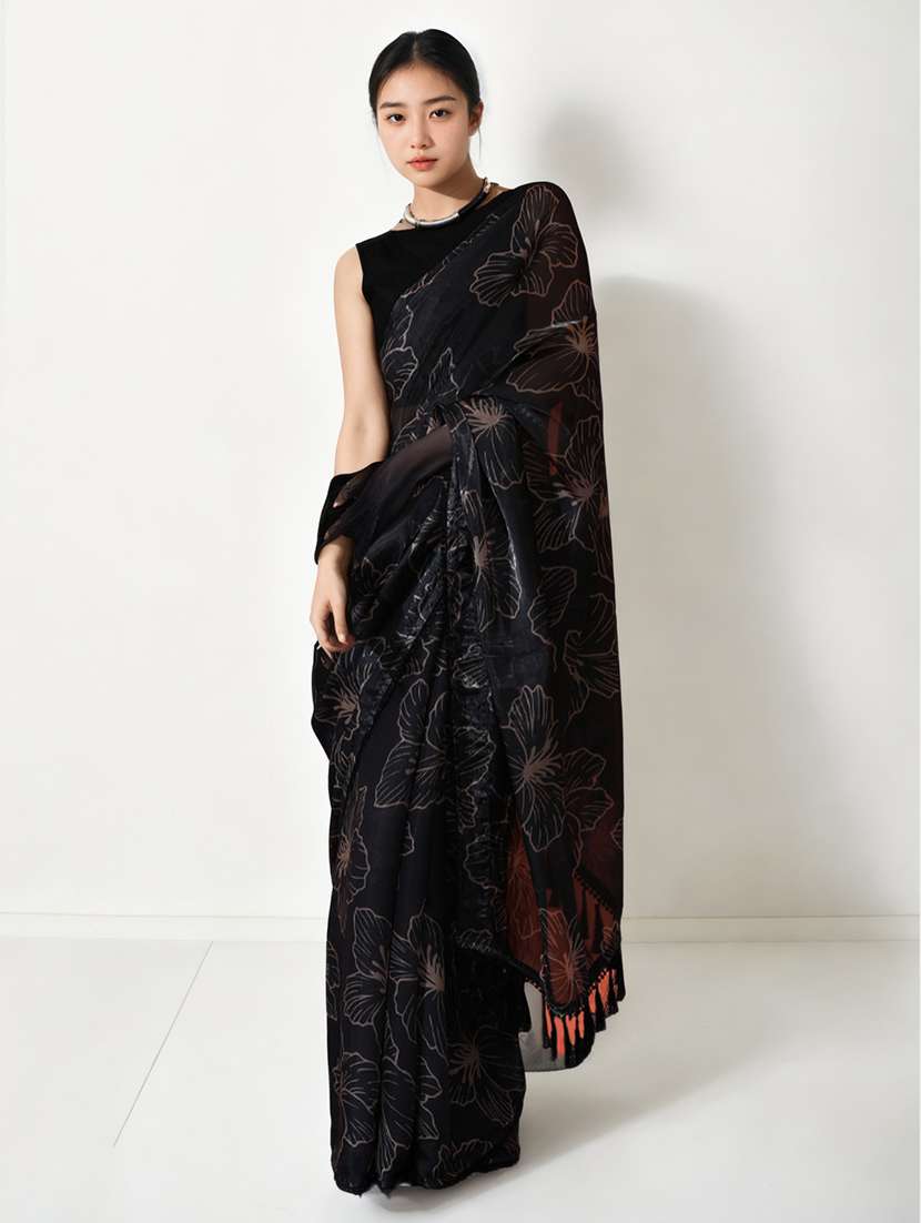 women floral printed ready to wear saree with blouse - 22074685 -  Zoom Image - 0