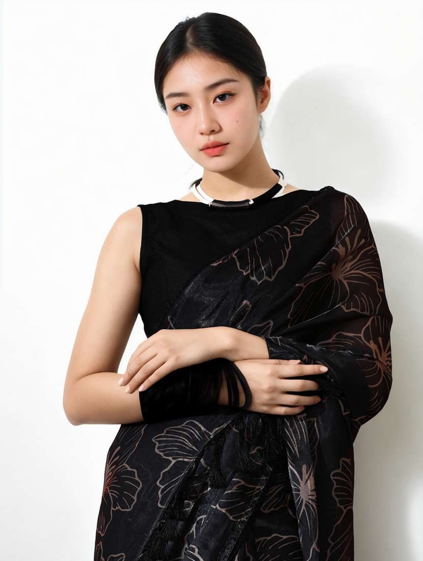 women floral printed ready to wear saree with blouse - 22074685 - Standard Image - 3