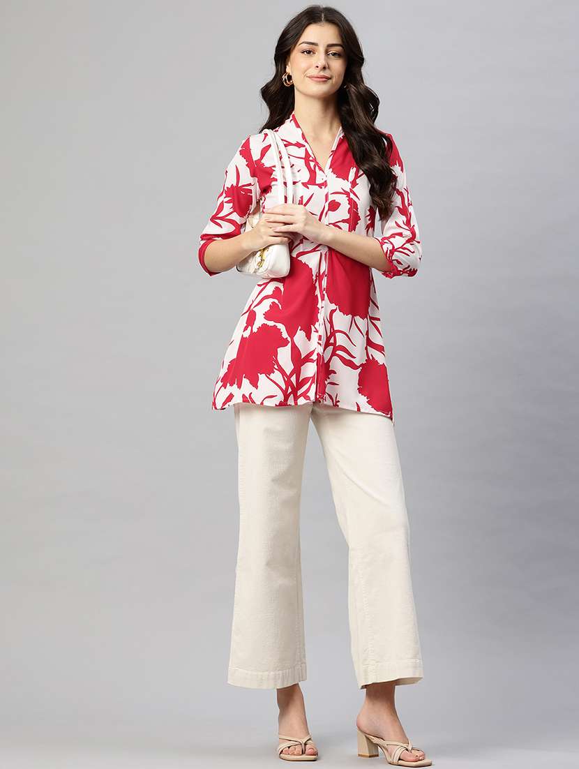 off white floral crepe notch neck top - 22074689 - Standard Image - 3